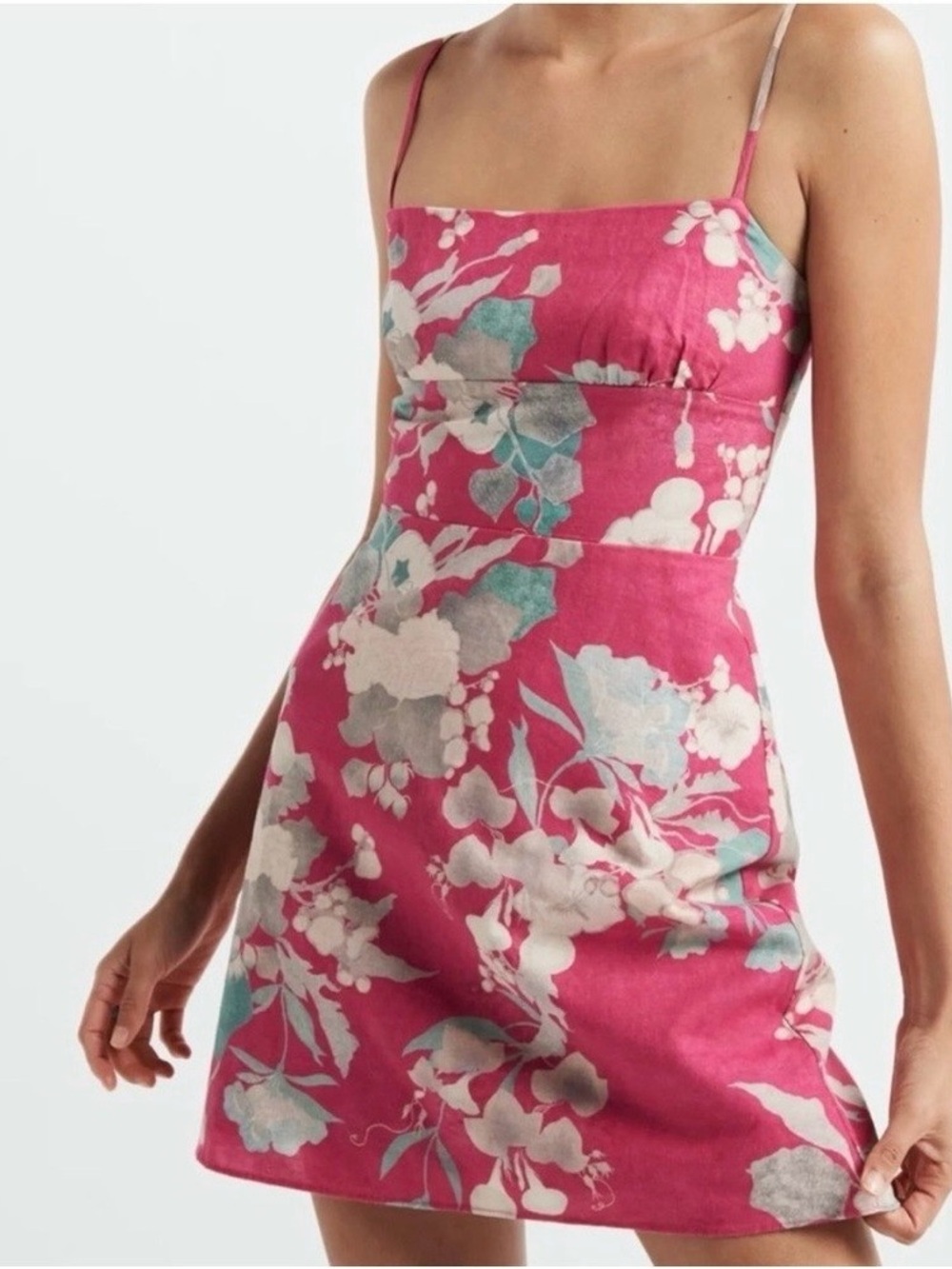 Sunday Best by Aritzia Ennis Floral Linen Mini Dress Cerise Red Size Small